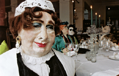 Kopf eines Lamas, das in die Kamera schaut