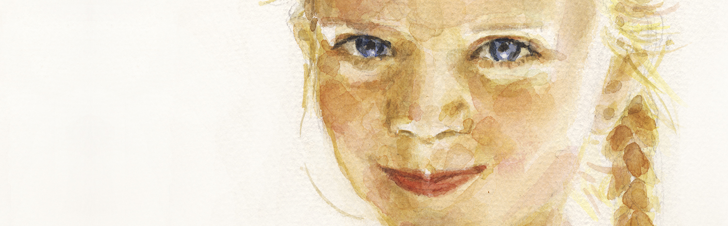 Amelie Portraitzeichnung in Aquarell, Ausschnitt Augen