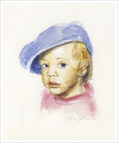 Carlos, 1,5 Jahre, Kinderportrait in Aquarell