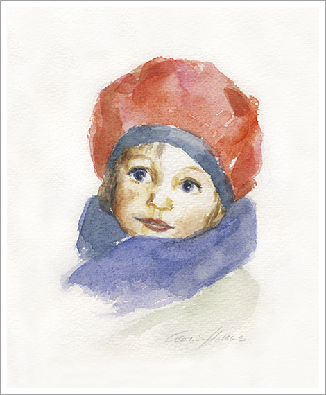 Carolina, 1,5 Jahre, Kinderportrait in Aquarell