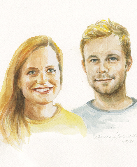 Franziska + Moritz, Geschwister ca. 30, Portrait in Aquarell