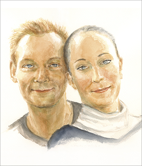 Jo und Kirstin, Päarchen ca. 35, Portrait in Aquarell