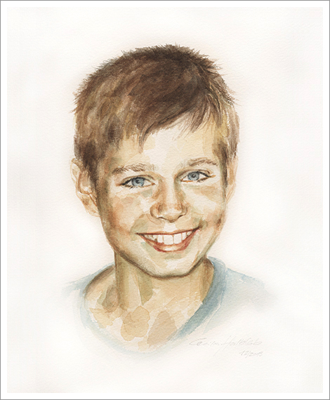 Leonhard, 10 Jahre, Kinderportrait in Aquarell