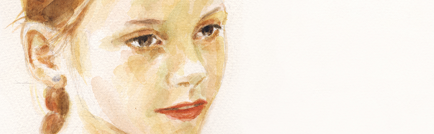 Lucia portrait in watercolour, detail