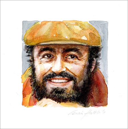 Luciano Pavarotti, Portrait in Aquarell