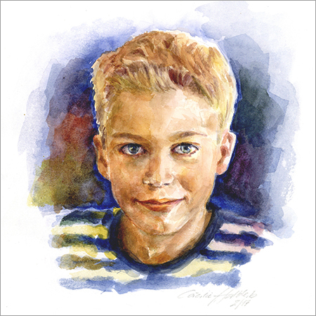 Matthias 8 Jahre, Kinderportrait in Aquarell